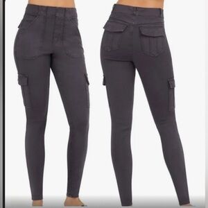 Spanx Stretch Twill Cargo Pant charcoal grey black womens medium
